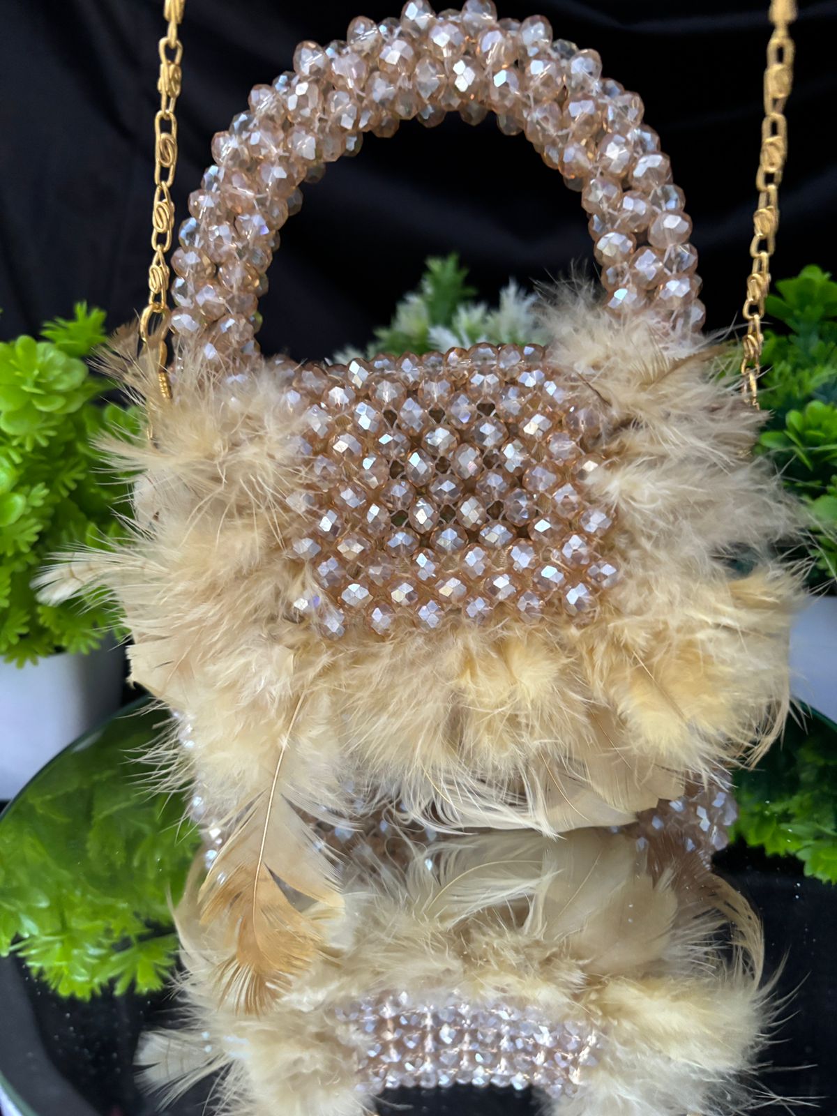 Furry Black Beads Mini Handbag