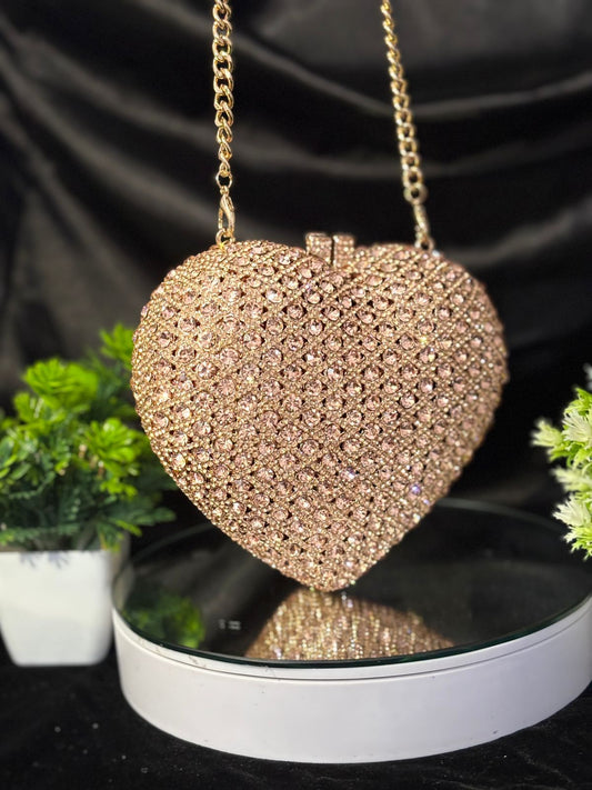 Crystal Heart Rose Gold Clutch