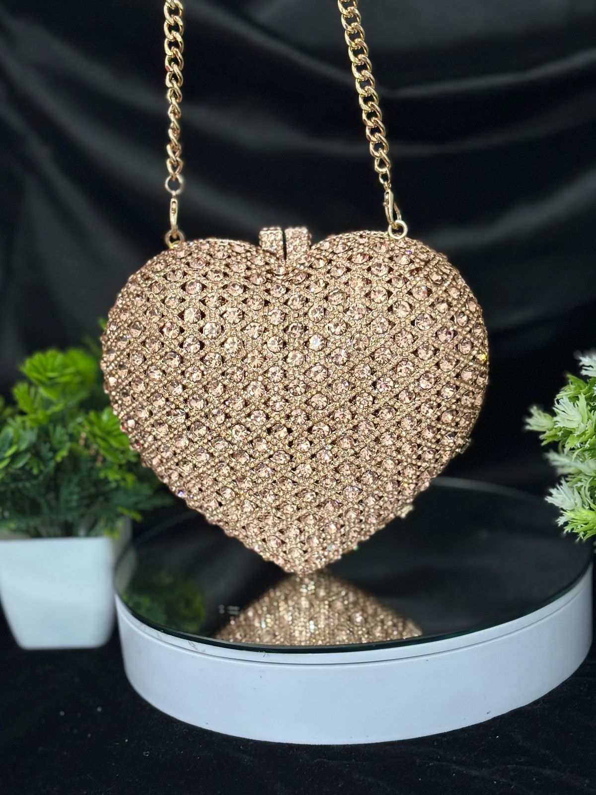 Crystal Heart Rose Gold Clutch