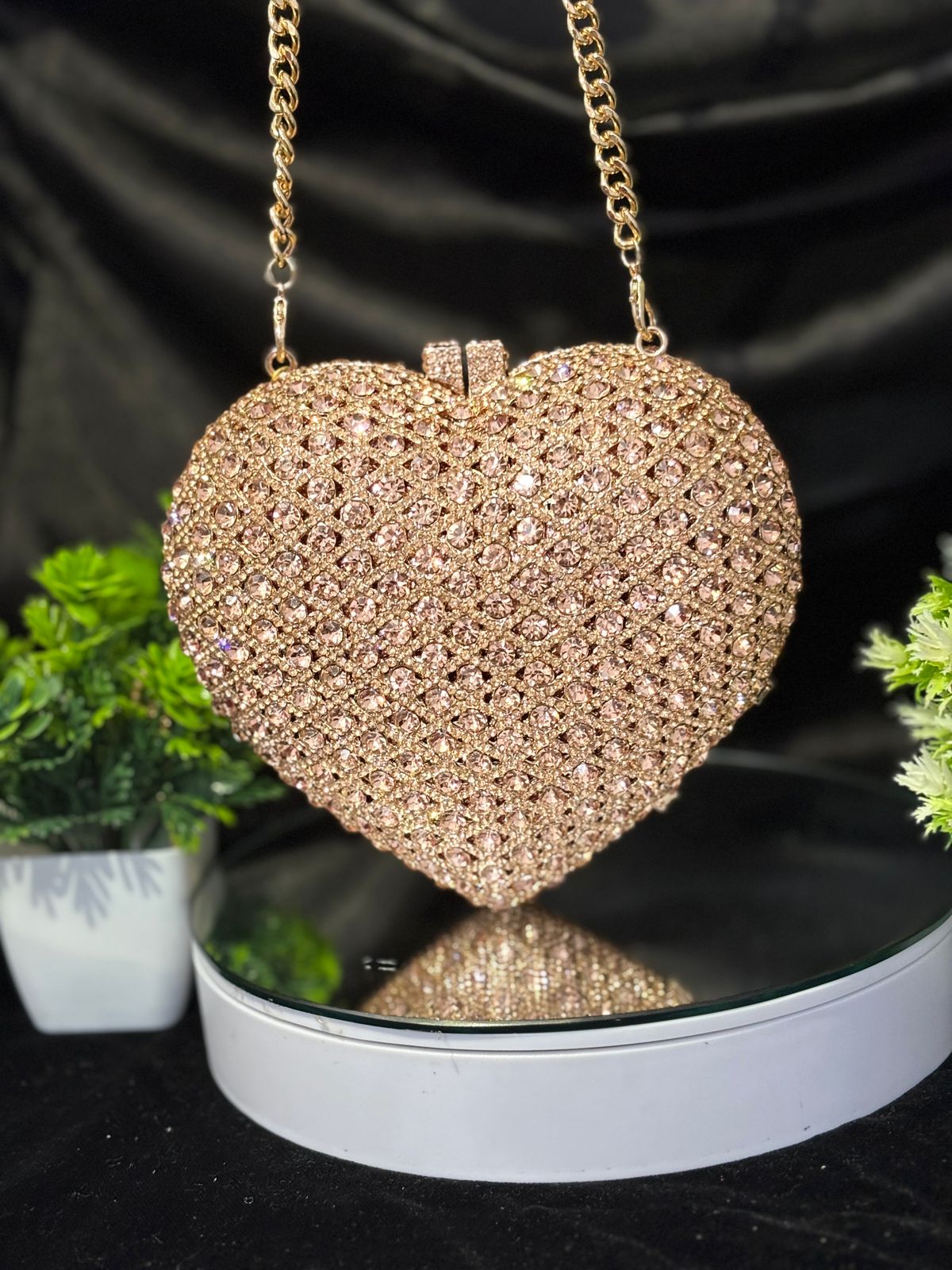 Crystal Heart Rose Gold Clutch