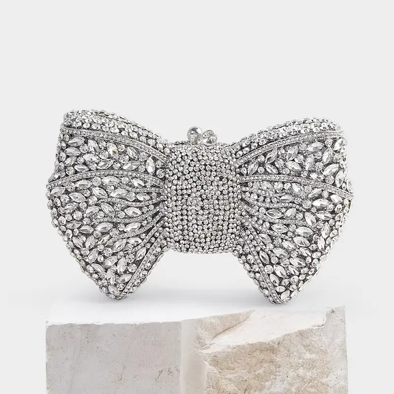 Radiant Silver Bow Clutch