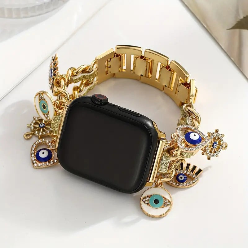 Golden Shimmer iWatch Strap Evil Eye Charms