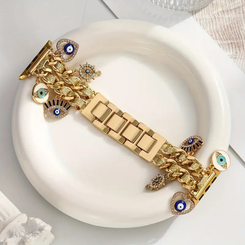 Golden Shimmer iWatch Strap Evil Eye Charms