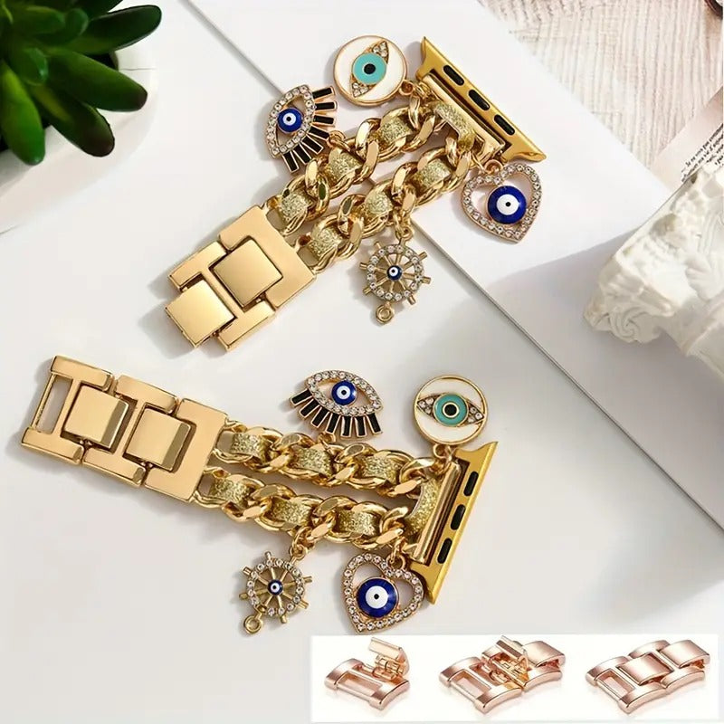 Golden Shimmer iWatch Strap Evil Eye Charms