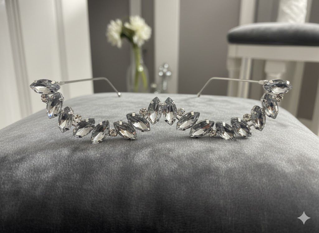 Crystal headband on a gray cushion 
