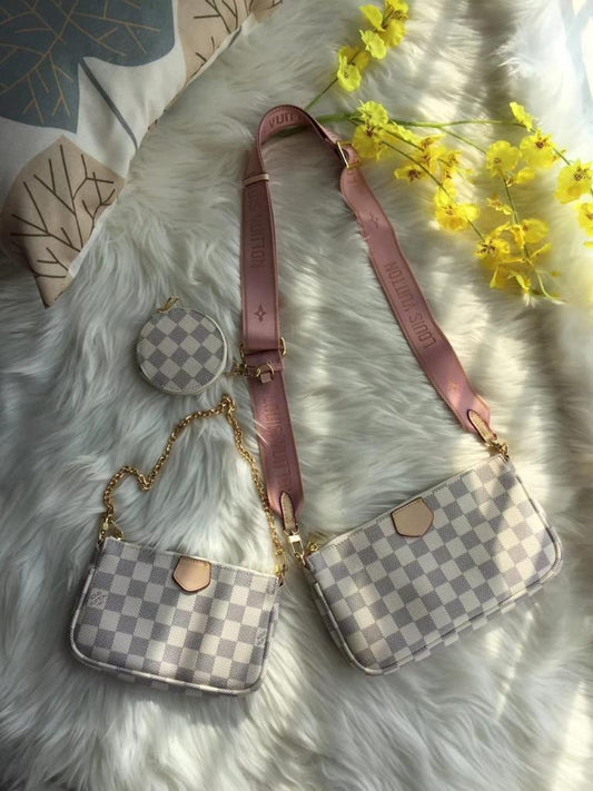 Lv Grey Check Sling Bag