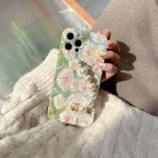 Luxury Floral Green Pearl Chain Case