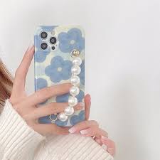 Luxury Blue Pearl Floral Chain Case