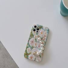 Luxury Floral Green Pearl Chain Case